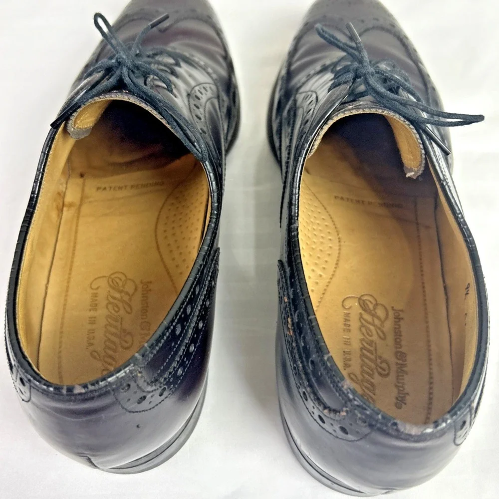 Johnston‎ & Murphy Heritage Oxford Shoes Mens 9.5 C Burgundy Wingtip USA Preppy